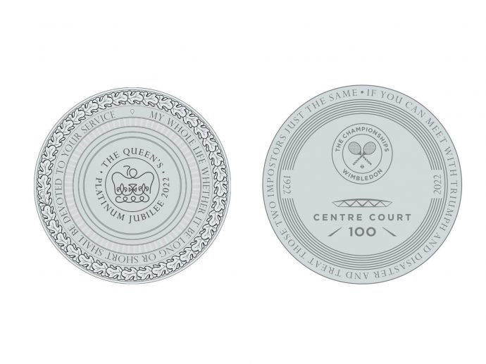 Unique platinum coins used at Wimbledon to mark Jubilee celebrations & Centre Court tennis centenary