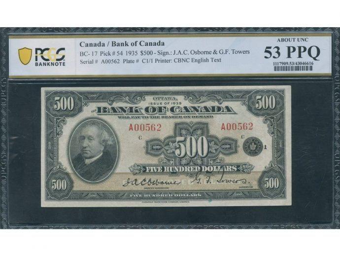 Toronto Auction Features Rare Note Expected to Exceed Half a Million Dollars