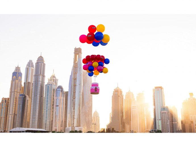 Skydive Dubai celebrated its 13th Anniversary with a flying cake, balloons, and a unique jump