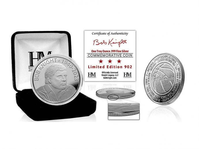 Bobknight.com Releases 902 Limited Edition Silver Commemorative Coin on Coach Bob Knight Anniversary